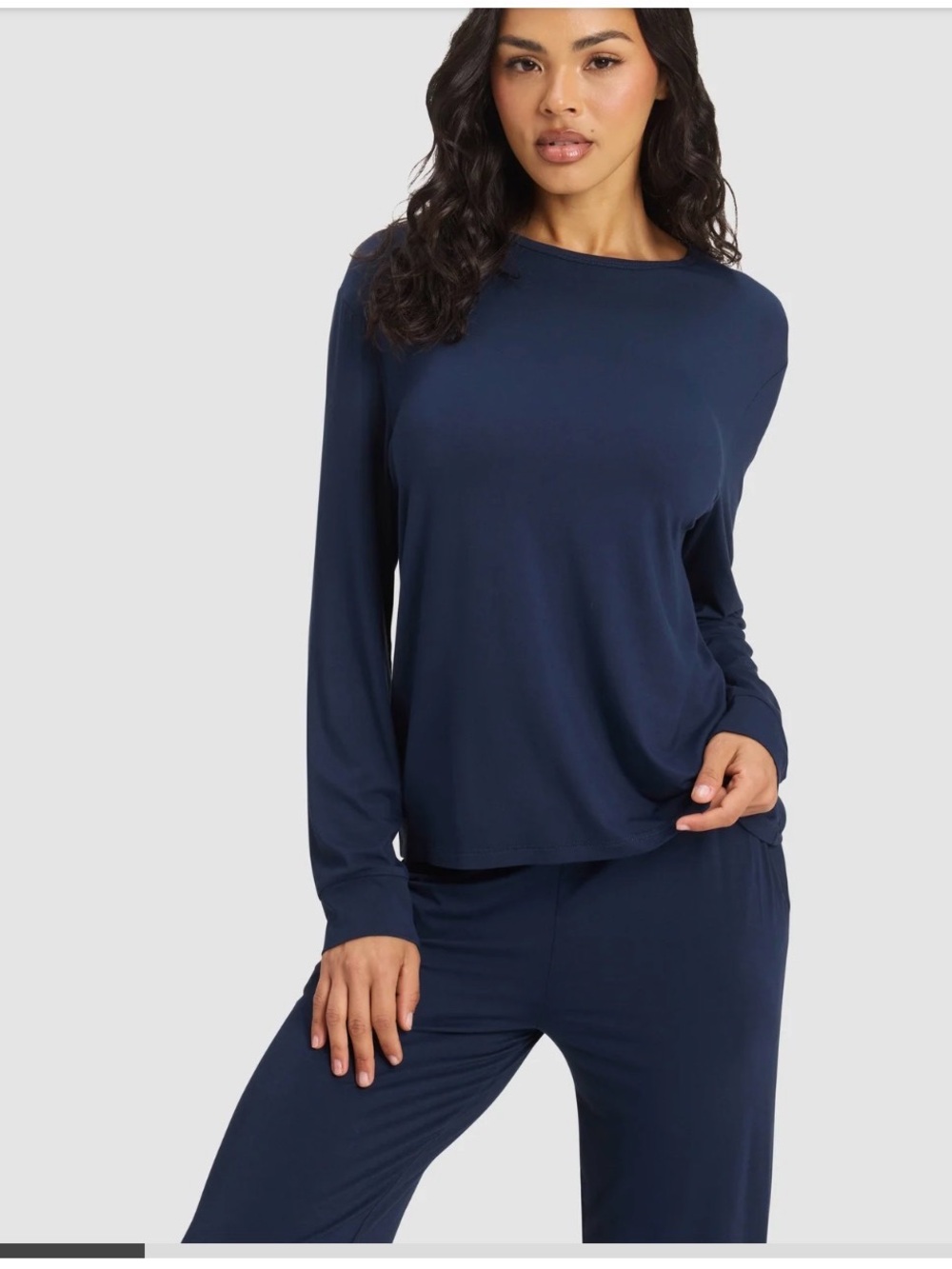 Cozy Earth Bamboo Blend Long Sleeve Lounge Top Navy Blue Women's Medium